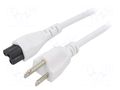 Cable; 3x18AWG; IEC C5 female,NEMA 5-15 (B) plug; PVC; 1m; white LIAN DUNG SN35-3/18/1WH