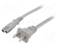 Cable; 2x18AWG; IEC C7 female,NEMA 1-15 (A) plug; PVC; 1.8m; grey LIAN DUNG SN36-2/18/1.8GY