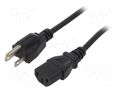 Cable; 3x18AWG; IEC C13 female,NEMA 5-15 (B) plug; PVC; 2m; black LIAN DUNG SN22-3/18/2BK