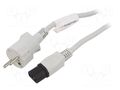 Cable; CEE 7/7 (E/F) plug,IEC C13 female; 2m; white; 10A; 250V SCHAFFNER SCHAFFNER-819115