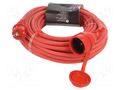 Extension lead; 3x1.5mm2; Sockets: 1; rubber; red; 20m; 16A KEL W-98639