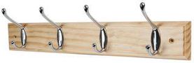 HOOK RAIL, 4 HOOKS, PINE & CHROME D01713