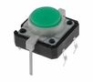 Tact swich; OFF-(ON) nonfixed, 6pins. 0.05A/12VDC; SPST-NO  12x12mm, green ilumination THT, M/TACT-IG