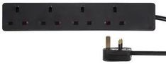 EXTENSION LEAD FOUR GANG BLACK 7.5M PELB1994