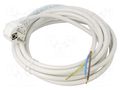 Cable; 3x1.5mm2; CEE 7/7 (E/F) plug angled,wires; PVC; 5m; white JONEX WJ-22-3/15/5WH
