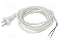 Cable; 2x1mm2; CEE 7/17 (C) plug,wires; PVC; 3m; white; 16A; 250V JONEX WJ-20-2/10/3WH