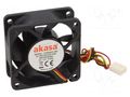 Fan: DC; axial; 12VDC; 60x60x25mm; 21.79dBA; EBR; 3000rpm; 2.57mmH2O Akasa AK-6025MS