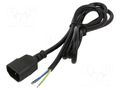 Cable; 3x0.5mm2; IEC C14 male,wires; PVC; 1.5m; black; 250V AKYGA AK-OT-07A