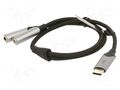 Cable; Jack 3.5mm socket x2,USB C plug; nickel plated; 0.3m VENTION BGPHY