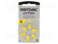 Battery: zinc air (ZnO2); AC10,coin,R536; 1.4V; 105mAh; 6pcs. RAYOVAC BAT-HA10