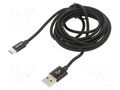 Cable; USB 2.0; USB A plug,USB C plug; 2m; black; 480Mbps; textile SAVIO SAVKABELCL-129