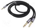 Cable; Jack 3.5mm 3pin plug,Jack 6,3mm plug x2; 1.5m; black VENTION BARHG