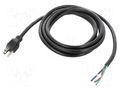 Cable; 3x14AWG; NEMA 5-15 (B) plug,wires; PVC; 3m; black; 15A; 125V Qualtek Electronics 311027-01
