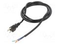 Cable; 3x18AWG; NEMA 5-15 (B) plug,wires; PVC; 2m; black; 10A; 125V Qualtek Electronics 311013-01