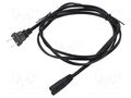Cable; 2x18AWG; IEC C7 female,NEMA 1-15 (A) plug; PVC; 1.8m; 7A Qualtek Electronics 223020-01