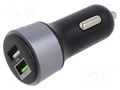 USB power supply; USB A socket x2; Uin: 12÷24V; black SAVIO SAVAUTOSA-06/B
