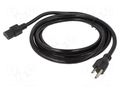 Cable; 3x14AWG; IEC C13 female,NEMA 5-15 (B) plug; PVC; 3m; black Qualtek Electronics 312019-01