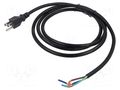 Cable; 3x16AWG; NEMA 5-15 (B) plug,wires; PVC; 2m; black; 13A; 125V Qualtek Electronics 311019-01