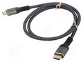 Cable; HDMI plug,both sides; PVC; textile; Len: 3m; black-grey Goobay GOOBAY-PLUS-64995