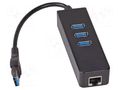 Hub USB; RJ45 socket,USB A socket x3,USB A plug; USB 3.0; black AKYGA AK-AD-32