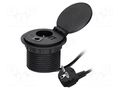 Plug socket strip: furniture; IP20; 3680W; black; Cutout: Ø80mm ORNO OR-GM-9015/B