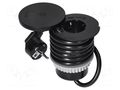 Plug socket strip: furniture; IP20; 3680W; black; Cutout: Ø62mm ORNO OR-GM-9028-SCHUKO