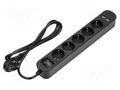 Plug socket strip: protective; Sockets: 5; 230VAC; 10A; black; IP20 VIRONE VIR-PS1B15M-SCHUKO