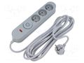 Plug socket strip: protective; Sockets: 3; 230VAC; 10A; grey; 3m PLASTROL W-00013