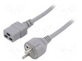 Cable; 3x1.5mm2; CEE 7/7 (E/F) plug,IEC C19 female; PVC; 3m; grey LIAN DUNG SN25-3/15/3GY