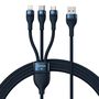 Baseus Flash Series Ⅱ 3in1 Fast Charging Cable USB-A to USB-C / Micro-USB / Lightning 66W 480Mbps 1.2m Blue, Baseus 6932172618117 6932172618117