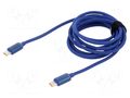 Cable; USB 2.0; USB C plug,both sides; 2m; blue; textile; 100W BASEUS CAJY000703