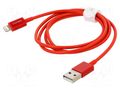 Cable; Apple Lightning plug,USB A plug; 1m; red; textile; 2.4A BASEUS CALYS-A09