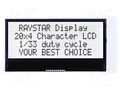 Display: LCD; alphanumeric; COG,FSTN Positive; 20x4; LED; PIN: 10 RAYSTAR OPTRONICS RX2004B-FHW