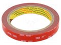 Tape: fixing; W: 15mm; L: 5.5m; Thk: 0.4mm; acrylic; grey; 31N/cm 3M 3M-040GF-15-5.5