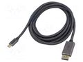 Cable; DisplayPort plug,USB C plug; textile; 3m; black-grey GOOBAY GOOBAY-75709