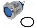 Indicator: LED; flat; blue; 12VDC; 12VAC; Ø19mm; connectors; brass NINIGI IND19-12B-C