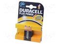 Battery: alkaline; 6F22; 9V; non-rechargeable; Plus DURACELL BAT-6LR61/DR-PLUS