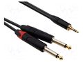 Cable; Jack 3.5mm plug,Jack 6,3mm plug x2; 1.5m; black; PVC REDS MUSIC AU1715BX