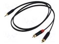 Cable; Jack 3.5mm plug,RCA plug x2; 1.5m; black; PVC REDS MUSIC AU1615BX