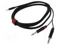 Cable; Jack 3.5mm plug,Jack 6,3mm plug x2; 5m; black; PVC REDS MUSIC AU1750BX