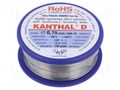 Resistance wire; 3.06Ω/m; -100÷1300°C; 0.1kg; Øout: 0.75mm; FeCrAl KANTHAL KANTHAL-D-0.75/100