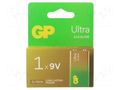 Battery: alkaline; 6F22; 9V; non-rechargeable; 1pcs; ULTRA G-TECH GP BAT-6LR61UGTECH-GP