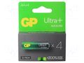 Battery: alkaline; AA; 1.5V; non-rechargeable; 4pcs. GP BAT-LR06UPGTECHB4