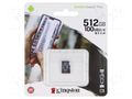 Memory card; microSD; R: 100MB/s; W: 80MB/s; Class 10 UHS I U3 KINGSTON TECHNOLOGY SDCS2/512GBSP