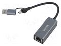 USB to Ethernet adapter; USB 3.2 Gen 1; 10/100/1000Mbps; grey LOGILINK UA0238B