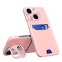 Leather Stand Case case for iPhone 14 cover card wallet with stand pink, Hurtel 5907769350481 5907769350481