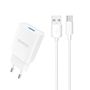 Dudao A4EU USB-A 2.1A wall charger - white + USB-A - USB-C cable, Dudao 6976625331970 6976625331970