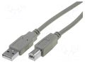 Cable; USB 2.0; USB A plug,USB B plug; nickel plated; 1.5m; grey VCOM CU201-015-PB