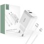 Tech-Protect C20W USB-C PD 20W / USB-A QC 3.0 Charger with USB-C / Lightning Cable - White, Tech-Protect 5906203697151 5906203697151