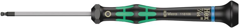 2052 Ball end hexagon screwdriver for electronic applications, 7/64x60, Wera 05118106001